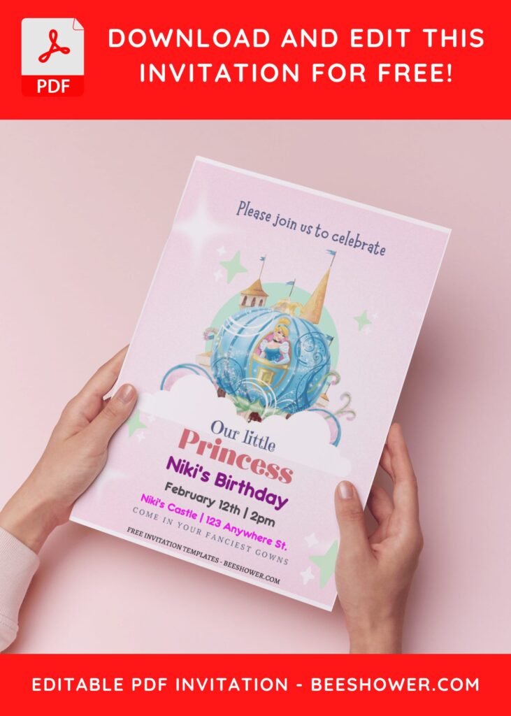 (Free Editable PDF) Cinderella Magical Celebration Baby Shower Invitation Templates H