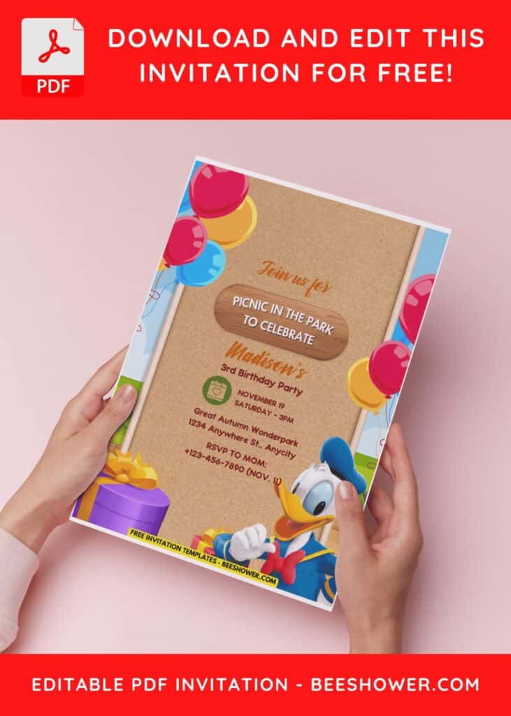 (Free Editable PDF) Cute Quackfest Donald Duck Baby Shower Invitation Template B