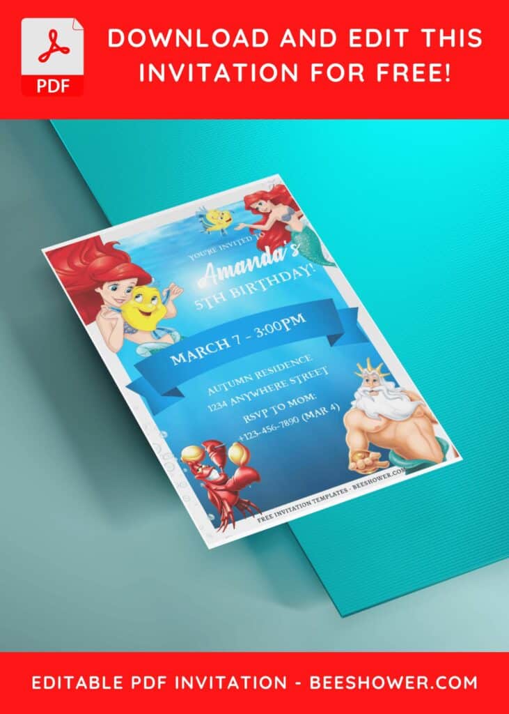 (Free Editable PDF) Little Mermaid Celebration Baby Shower Invitation Templates H