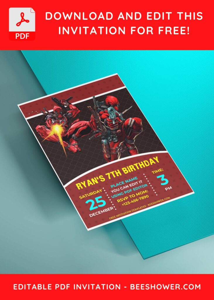 (Free Editable PDF) Deadpool Baby Shower Invitation Templates B