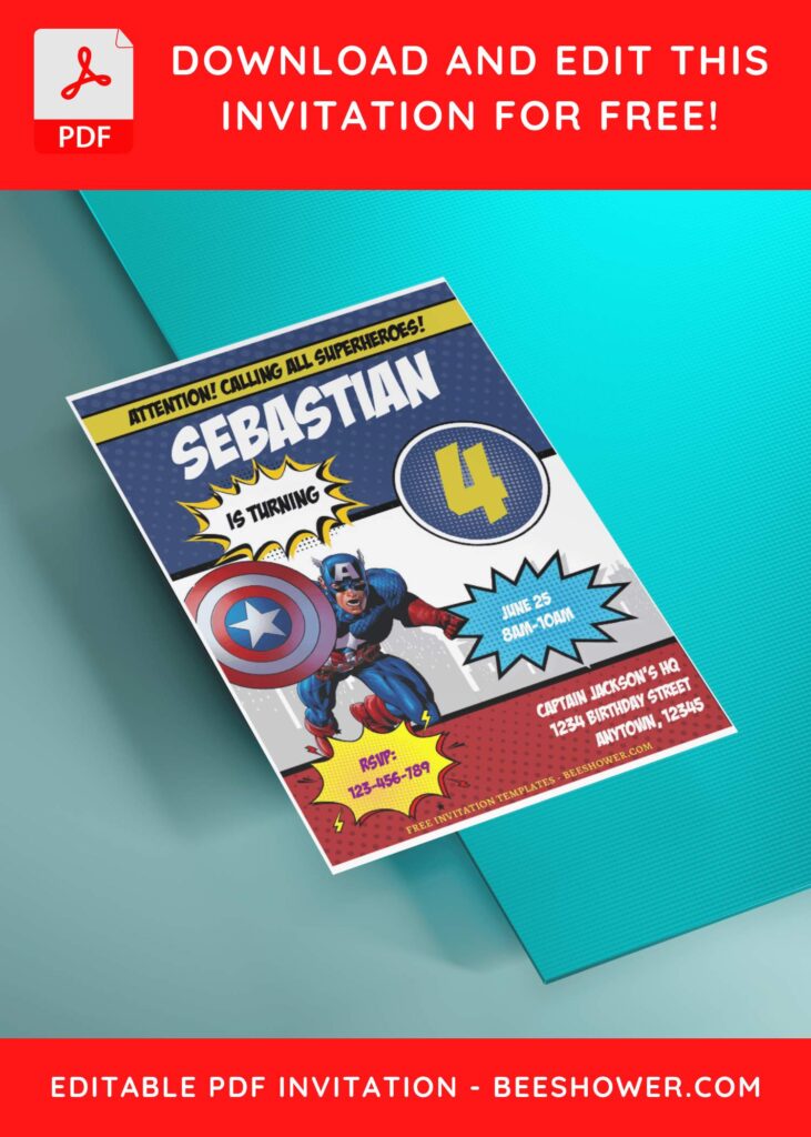 (Free Editable PDF) Fun Captain America Baby Shower Invitation Templates B