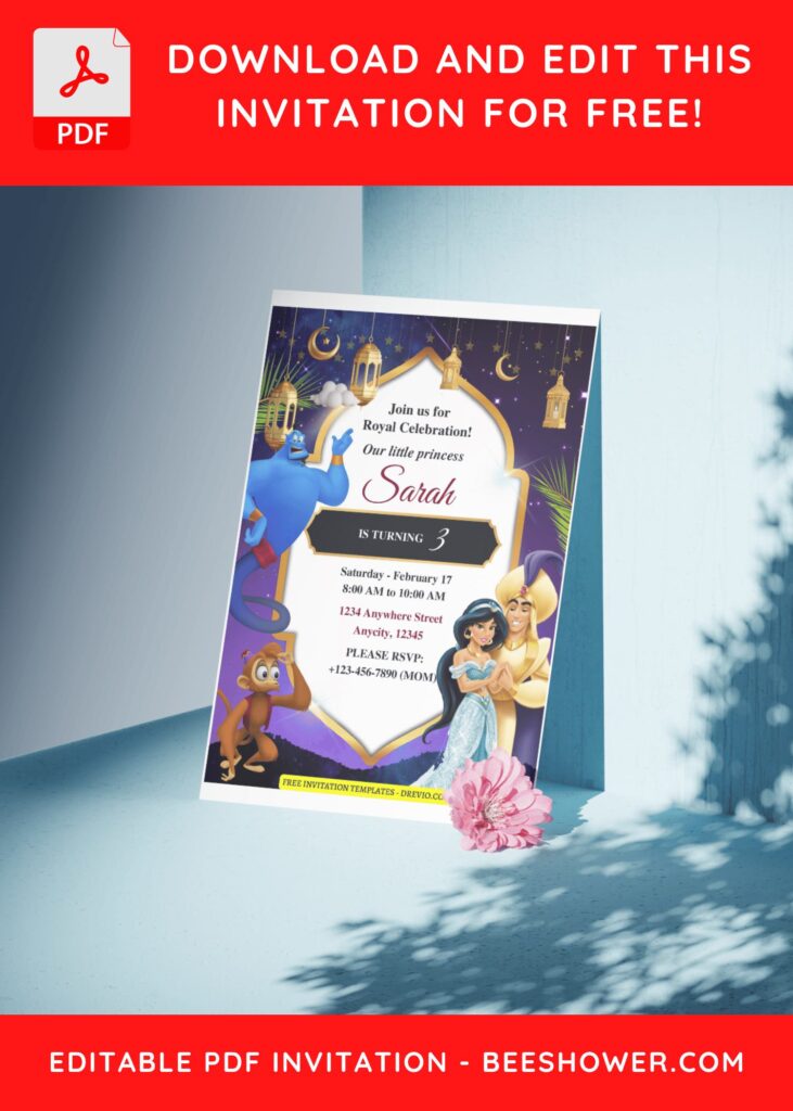 (Free Editable PDF) Arabian Night Aladdin Baby Shower Invitation Templates C