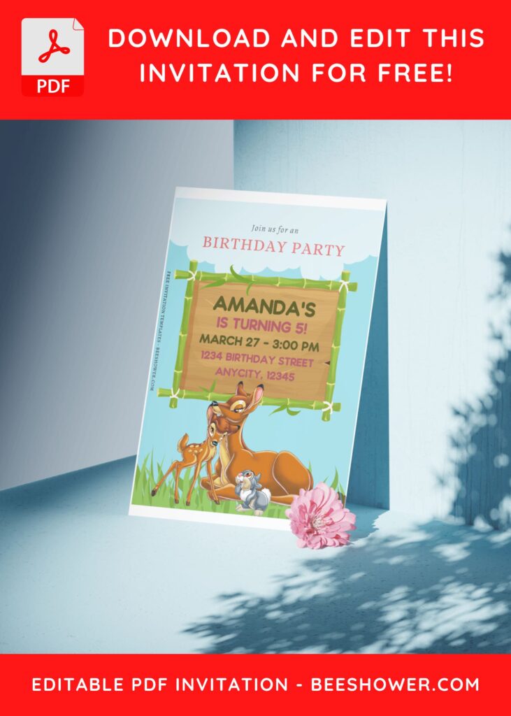 (Free Editable PDF) Disney Bambi Baby Shower Invitation Templates C