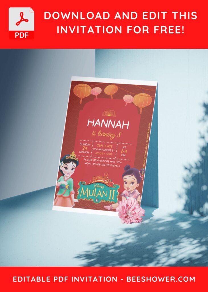 (Free Editable PDF) Festive Disney Mulan Baby Shower Invitation Templates I