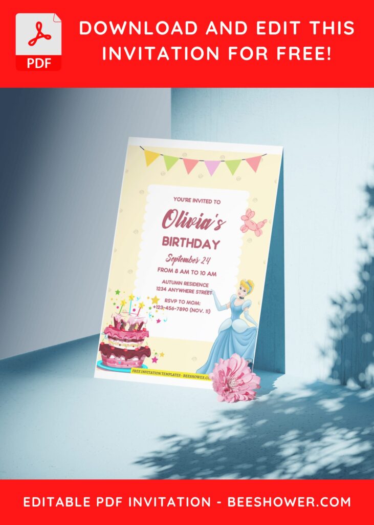 (Free Editable PDF) Simply Cute Cinderella Baby Shower Invitation Templates C