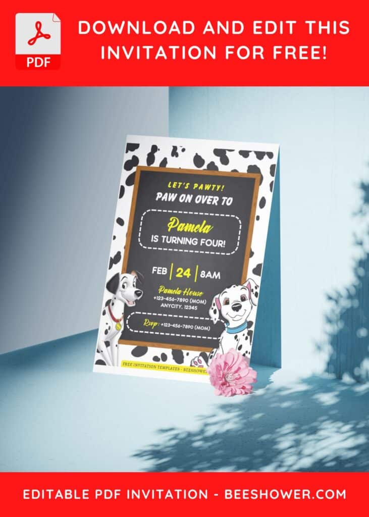 (Free Editable PDF) Beloved 101 Dalmatians Baby Shower Invitation Templates I