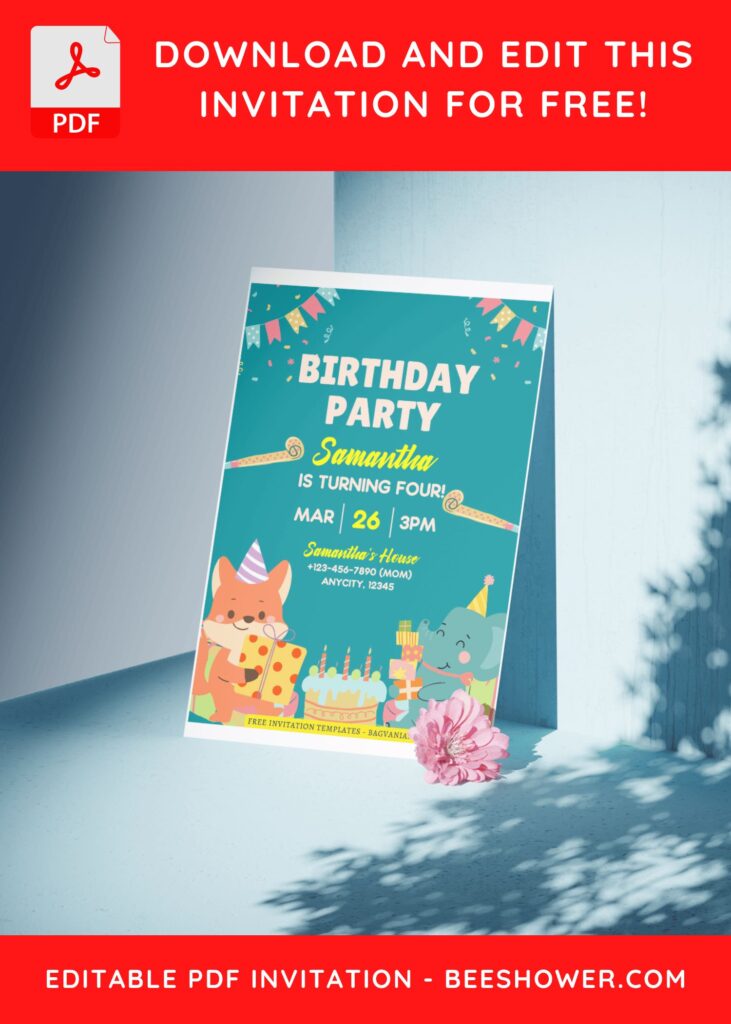 (Free Editable PDF) Joyful Party Animals Baby Shower Invitation Templates C