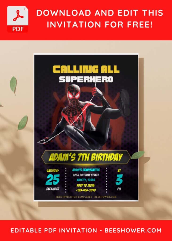 (Free Editable PDF) Awesome Miles Morales Spiderman Baby Shower Invitation Templates I