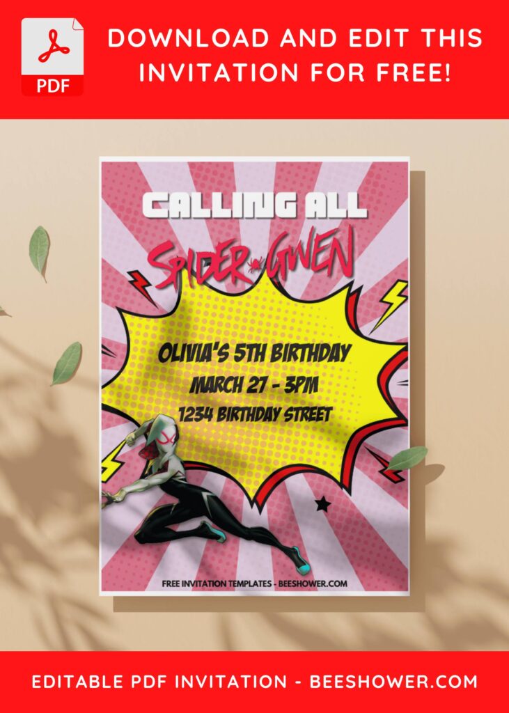 (Free Editable PDF) Spider Gwen Baby Shower Invitation Templates C