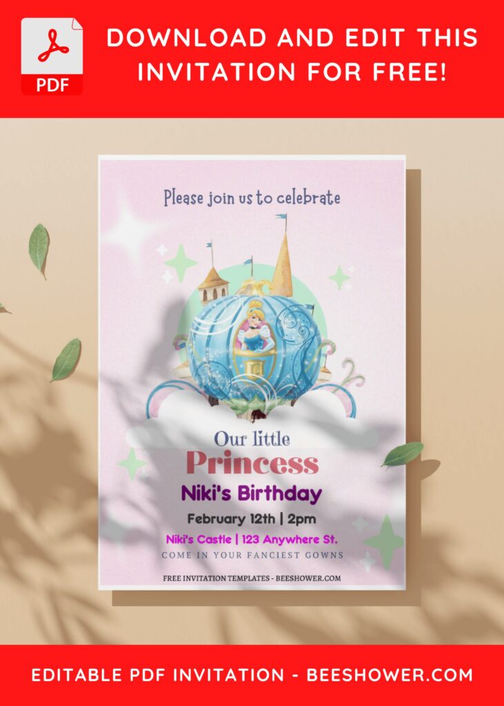 (Free Editable PDF) Cinderella Magical Celebration Baby Shower Invitation Templates I