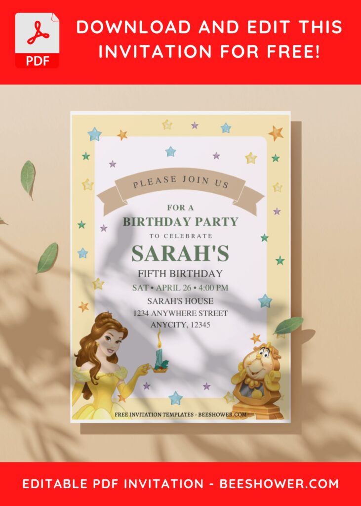 (Free Editable PDF) Enchanted Belle Beauty & The Beast Baby Shower Invitation Templates I