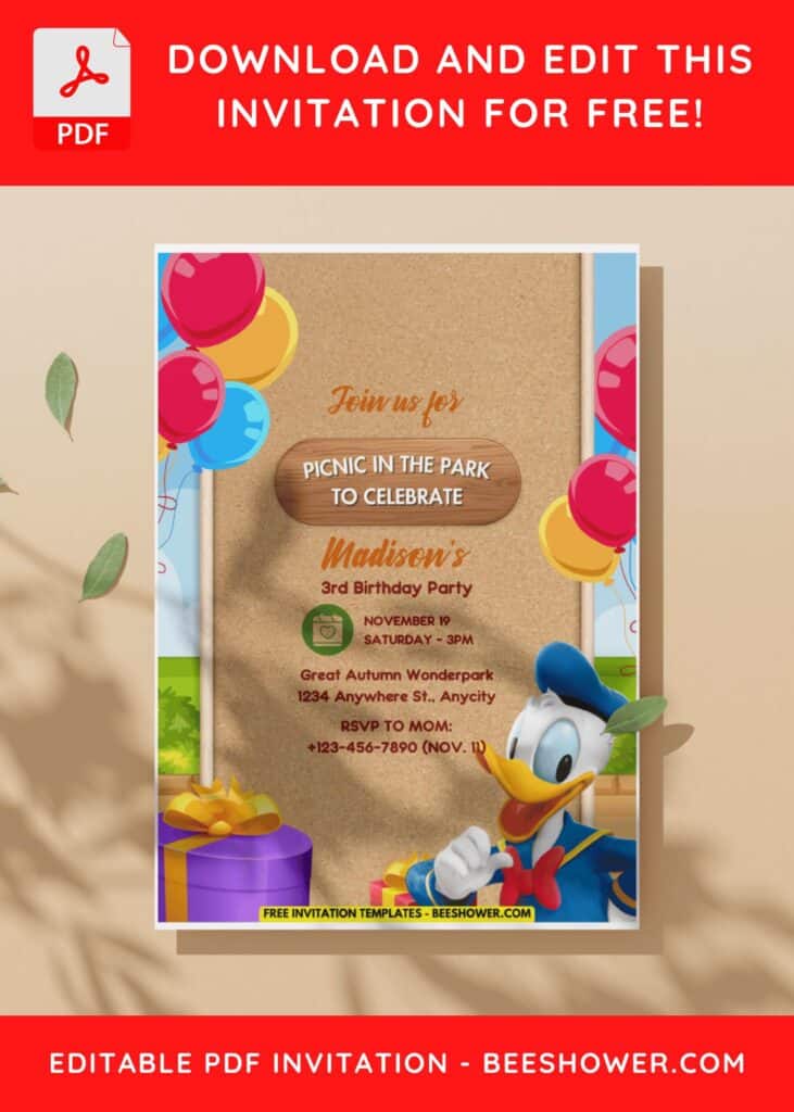 (Free Editable PDF) Cute Quackfest Donald Duck Baby Shower Invitation Template C