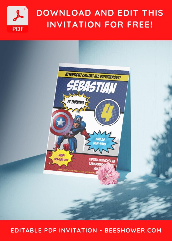 (Free Editable PDF) Fun Captain America Baby Shower Invitation Templates C