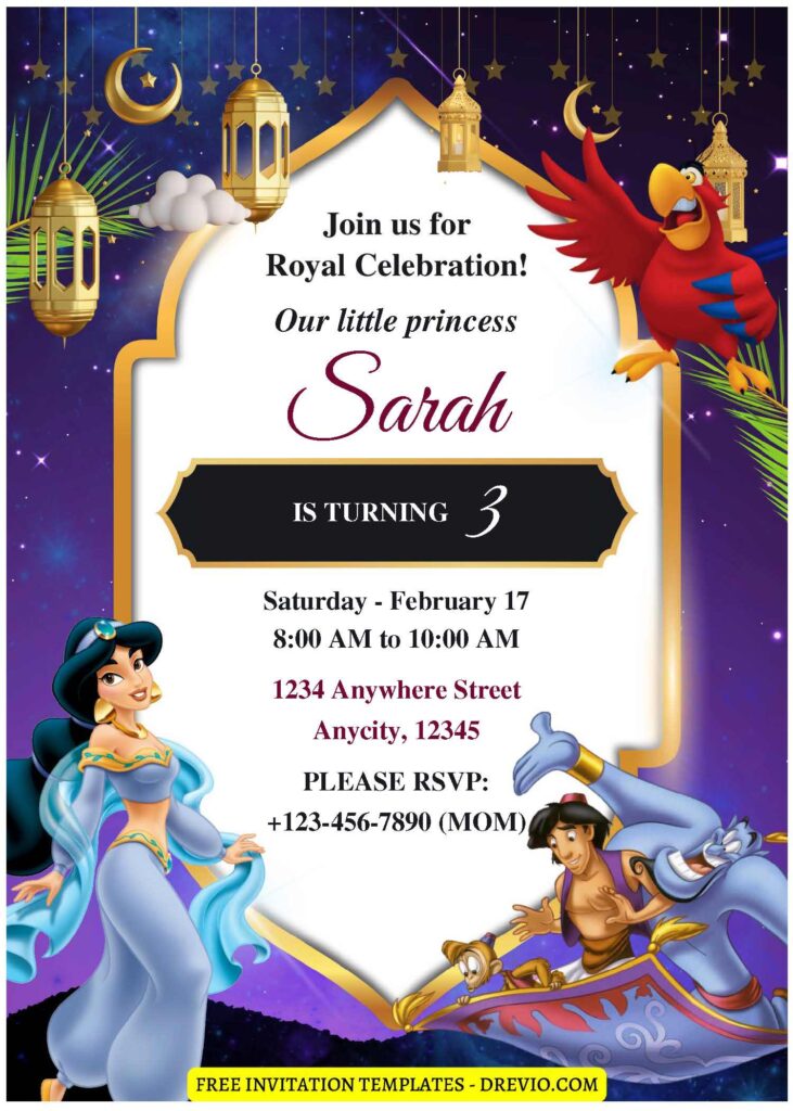 (Free Editable PDF) Arabian Night Aladdin Baby Shower Invitation Templates F