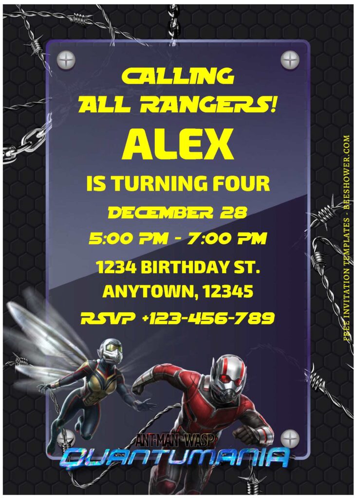 (Free Editable PDF) Ant-Man Quantumania Baby Shower Invitation Templates A