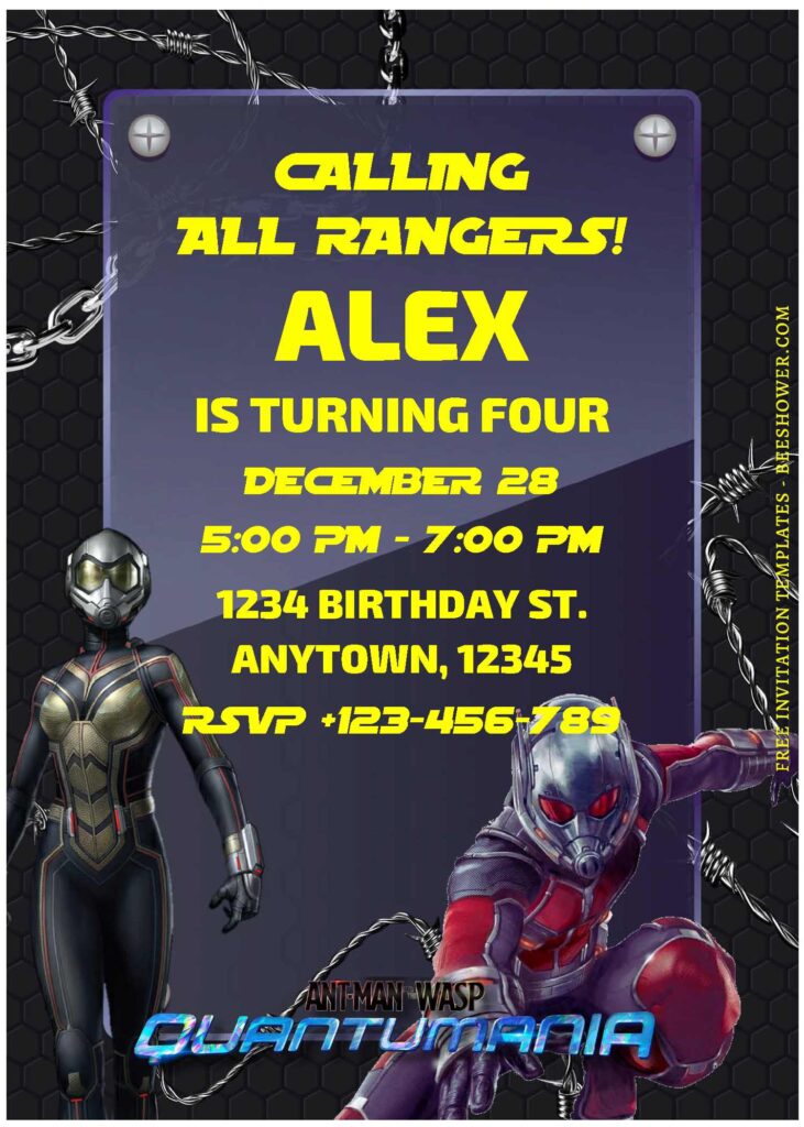 (Free Editable PDF) Ant-Man Quantumania Baby Shower Invitation Templates B