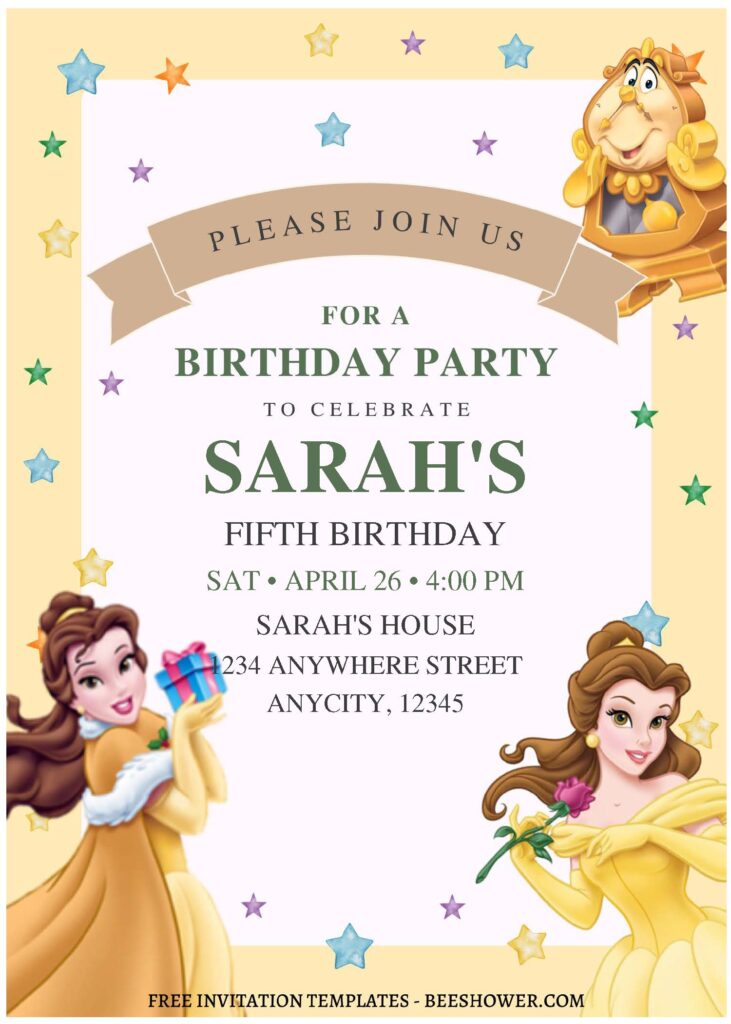 (Free Editable PDF) Enchanted Belle Beauty & The Beast Baby Shower Invitation Templates J