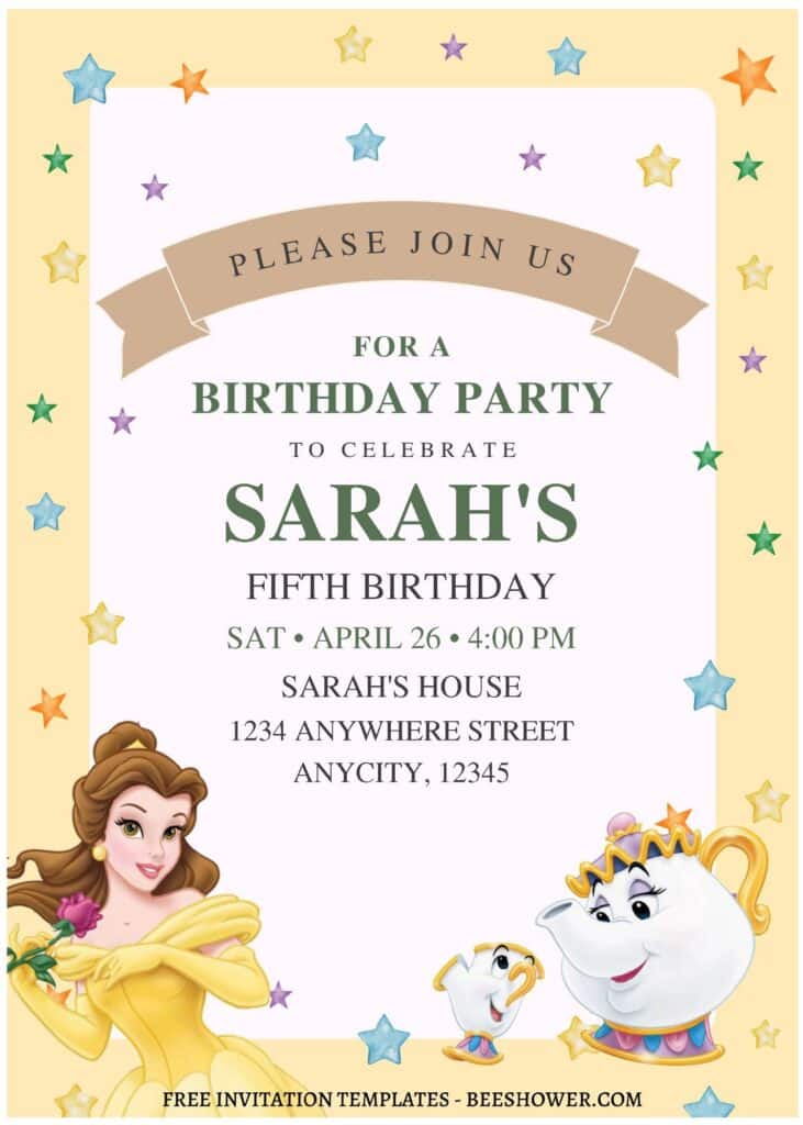 (Free Editable PDF) Enchanted Belle Beauty & The Beast Baby Shower Invitation Templates A