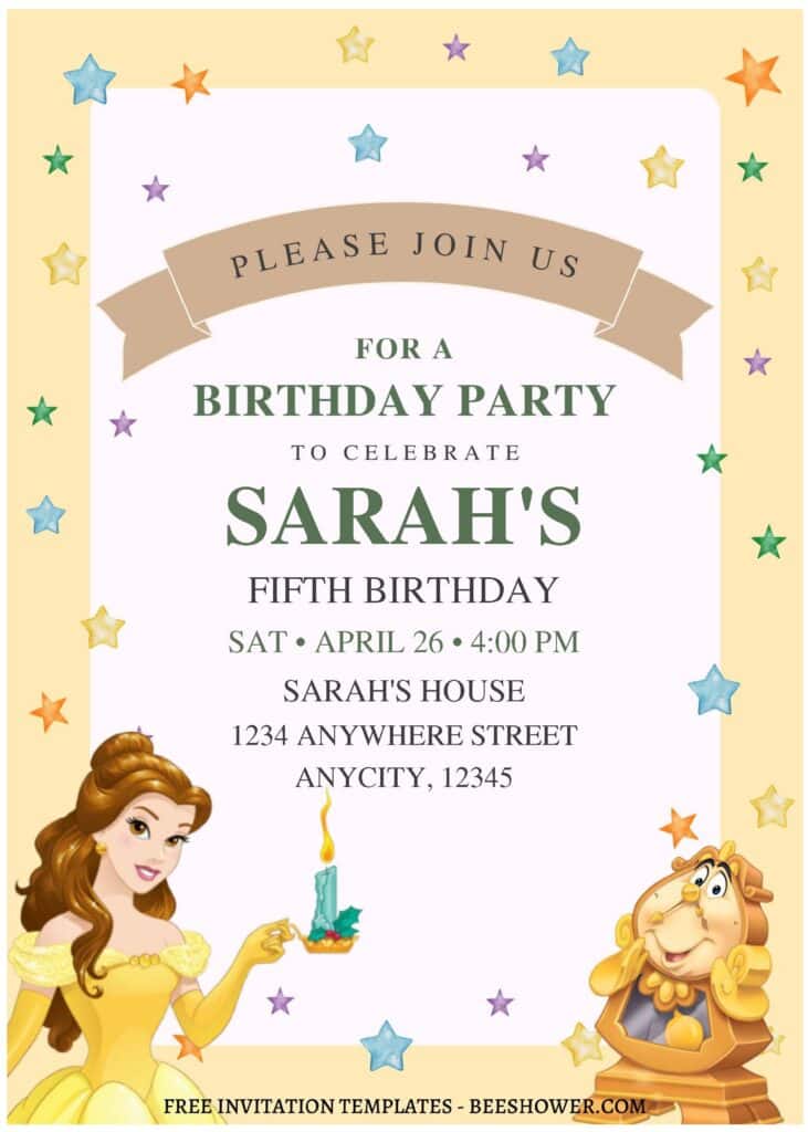 (Free Editable PDF) Enchanted Belle Beauty & The Beast Baby Shower Invitation Templates B