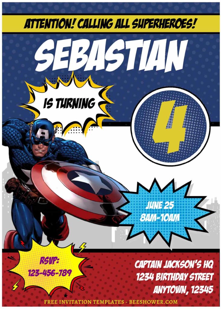 (Free Editable PDF) Fun Captain America Baby Shower Invitation Templates E