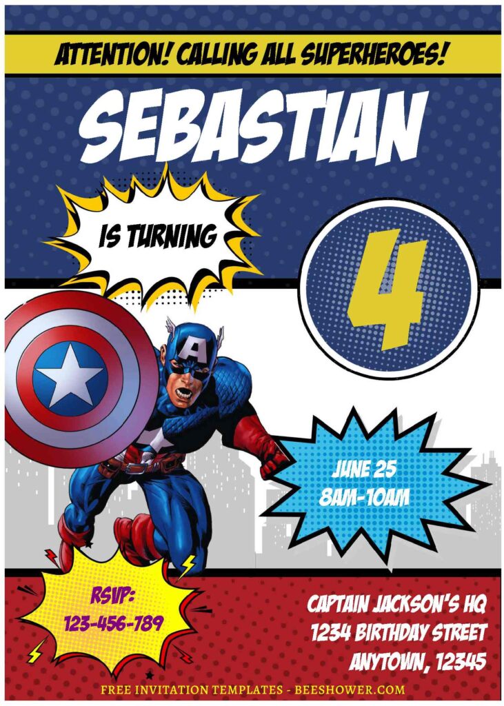 (Free Editable PDF) Fun Captain America Baby Shower Invitation Templates F