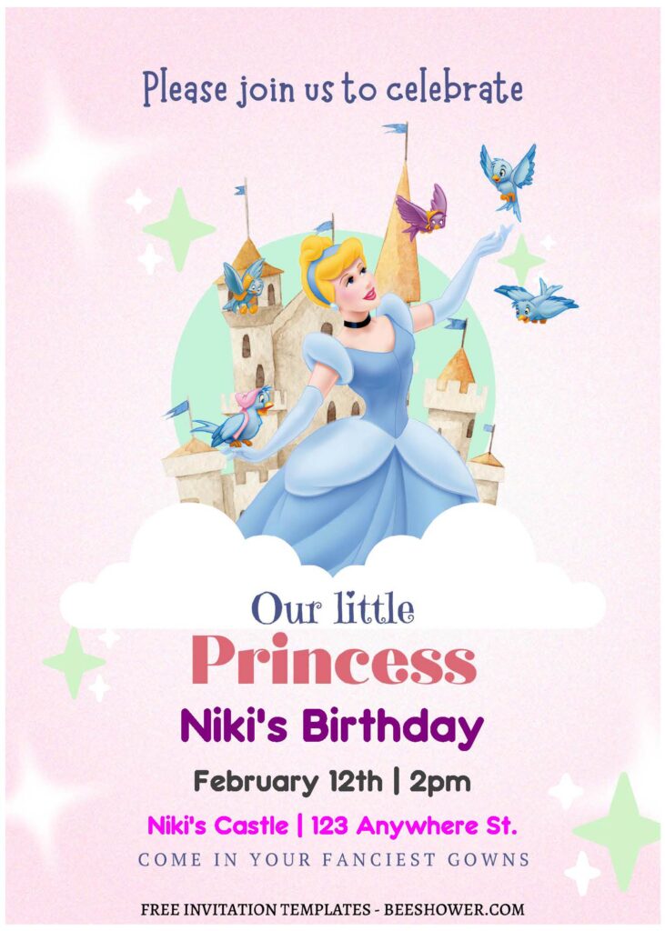 (Free Editable PDF) Cinderella Magical Celebration Baby Shower Invitation Templates J