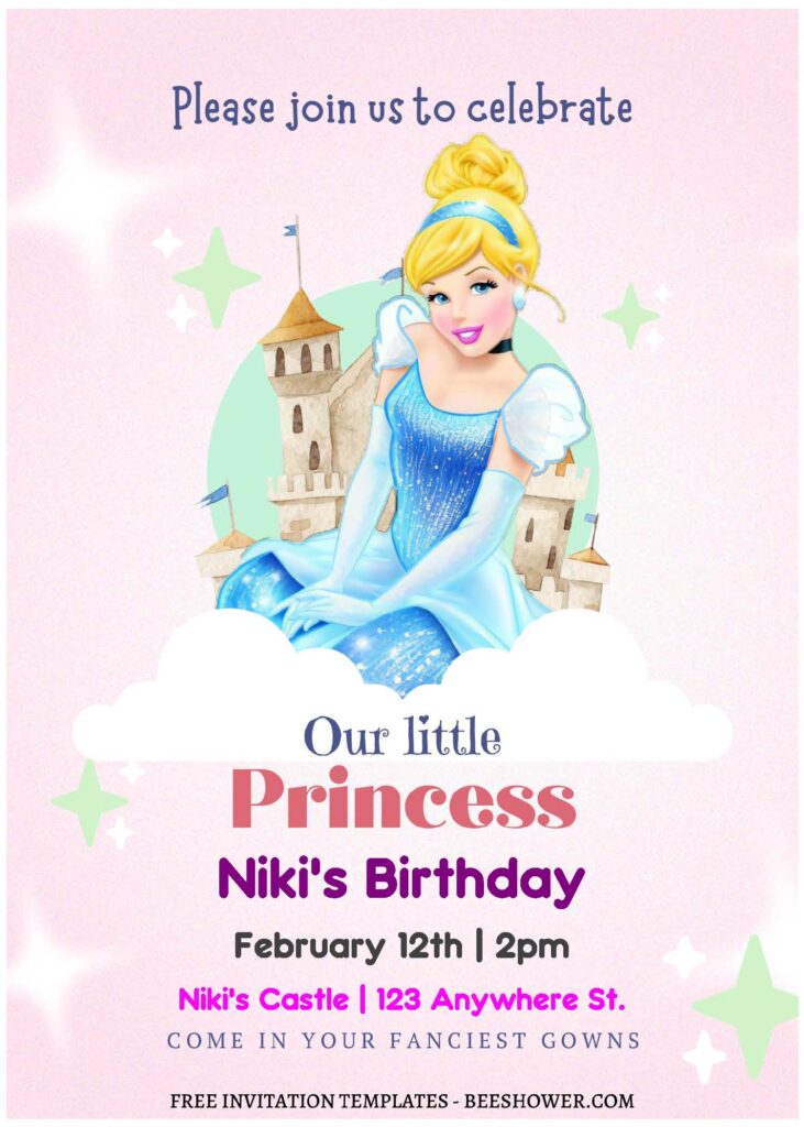 (Free Editable PDF) Cinderella Magical Celebration Baby Shower Invitation Templates A