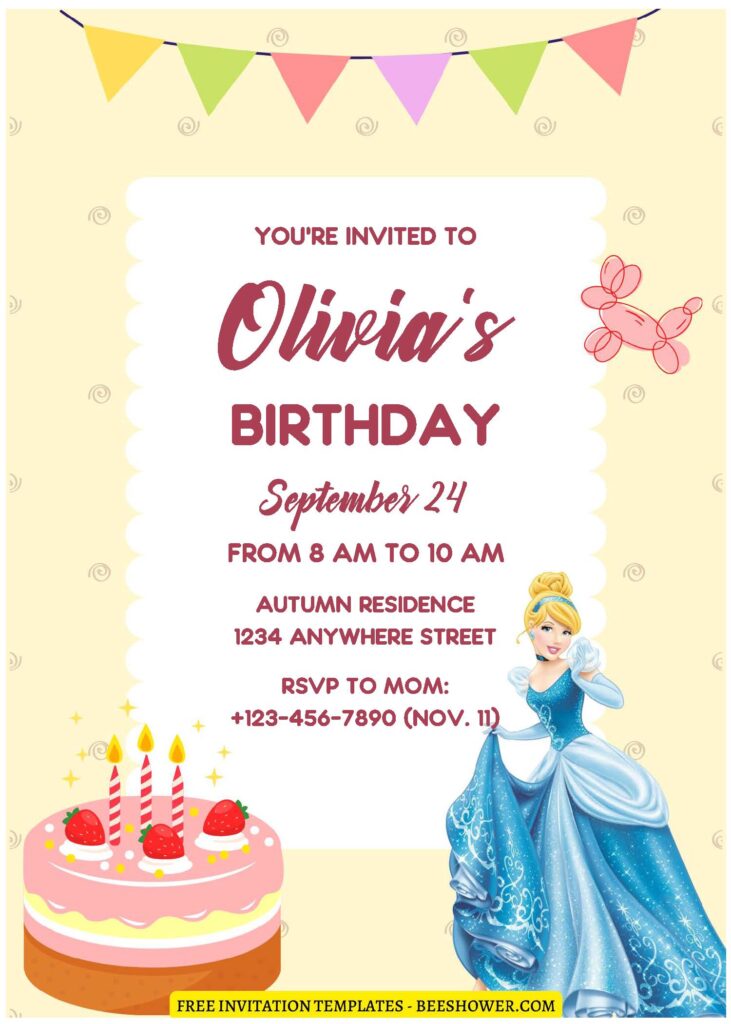(Free Editable PDF) Simply Cute Cinderella Baby Shower Invitation Templates D