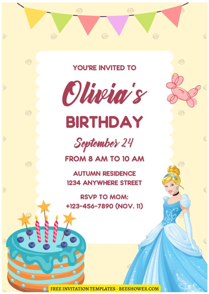 (Free Editable PDF) Simply Cute Cinderella Baby Shower Invitation Templates E