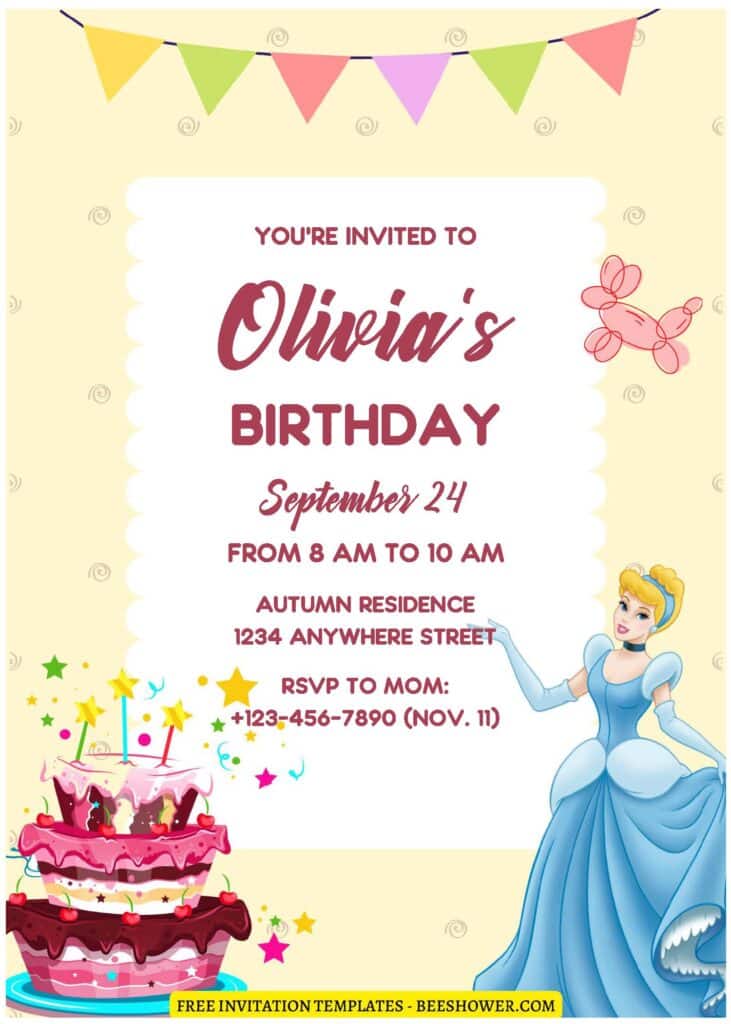 (Free Editable PDF) Simply Cute Cinderella Baby Shower Invitation Templates F
