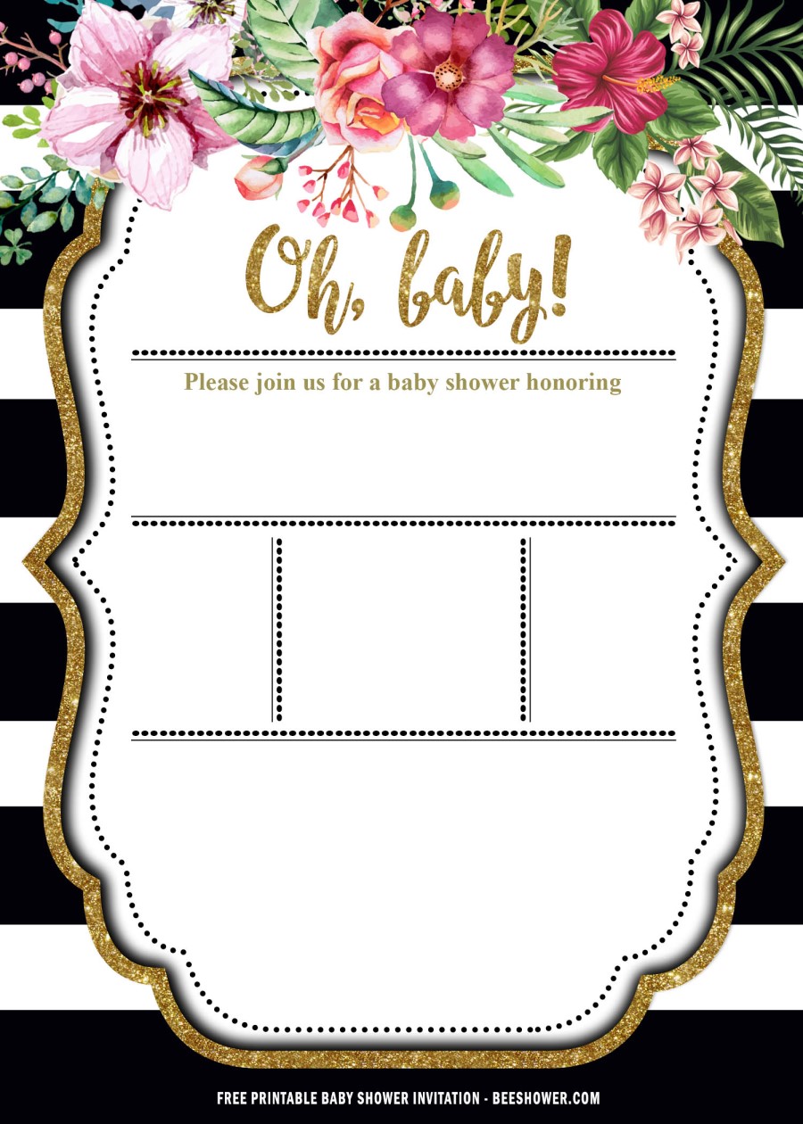 Gold and Black Striped Baby Shower Invitation