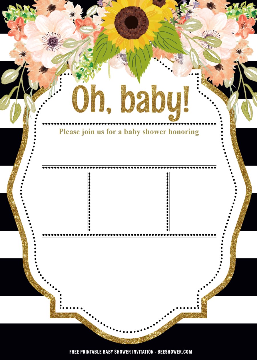 Gold and Black Striped Baby Shower Invitation
