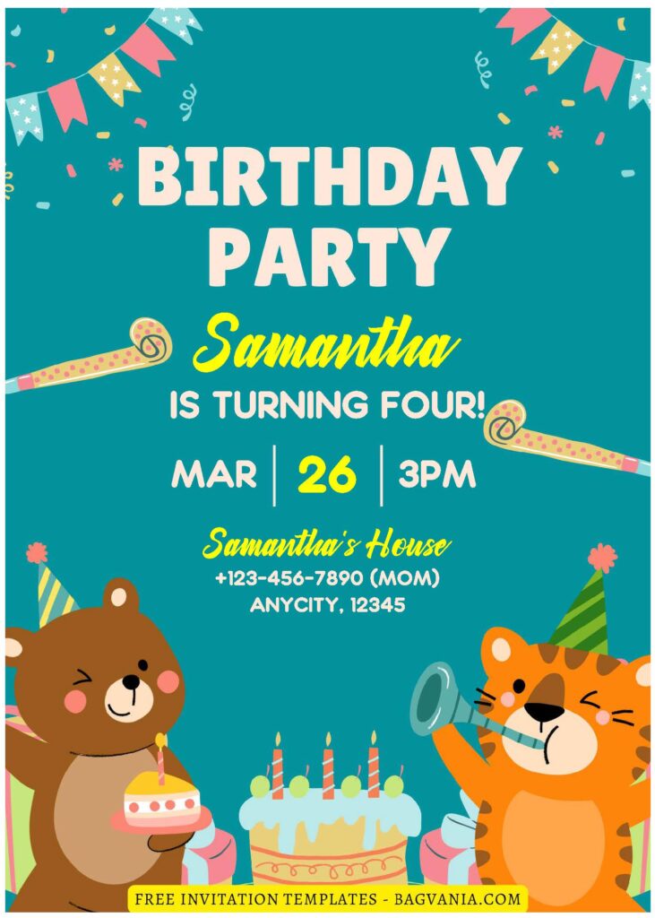(Free Editable PDF) Joyful Party Animals Baby Shower Invitation Templates D