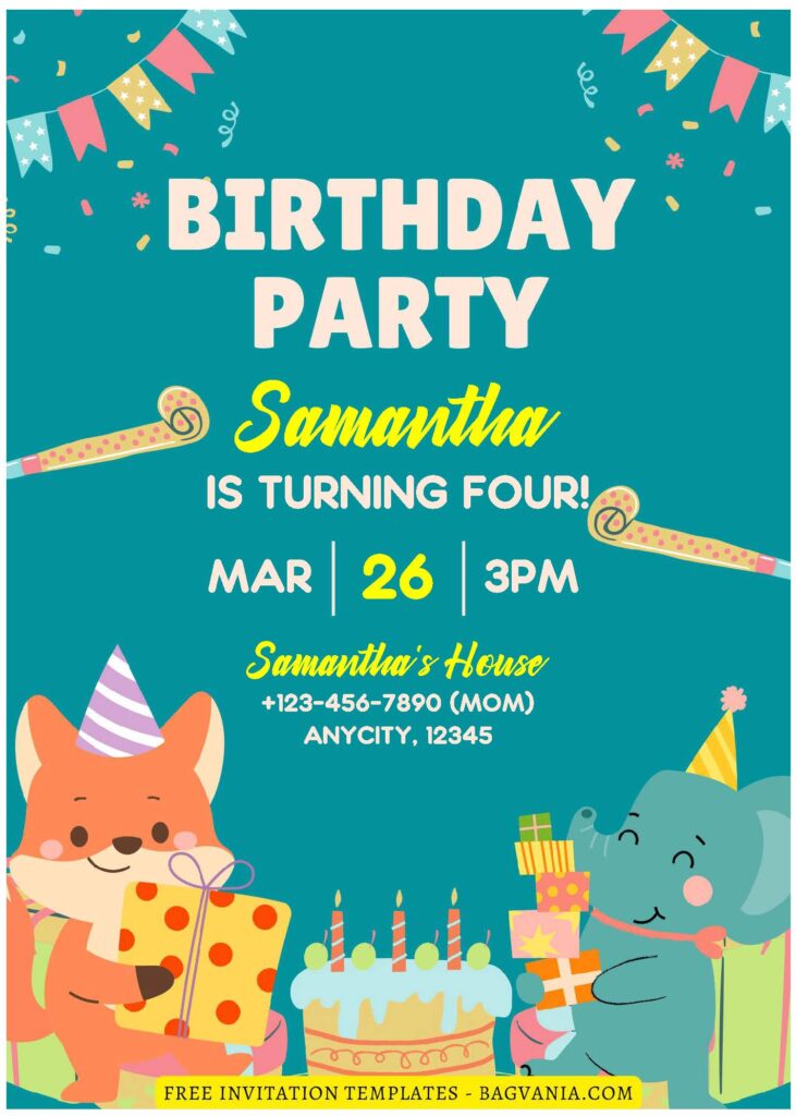 (Free Editable PDF) Joyful Party Animals Baby Shower Invitation Templates F