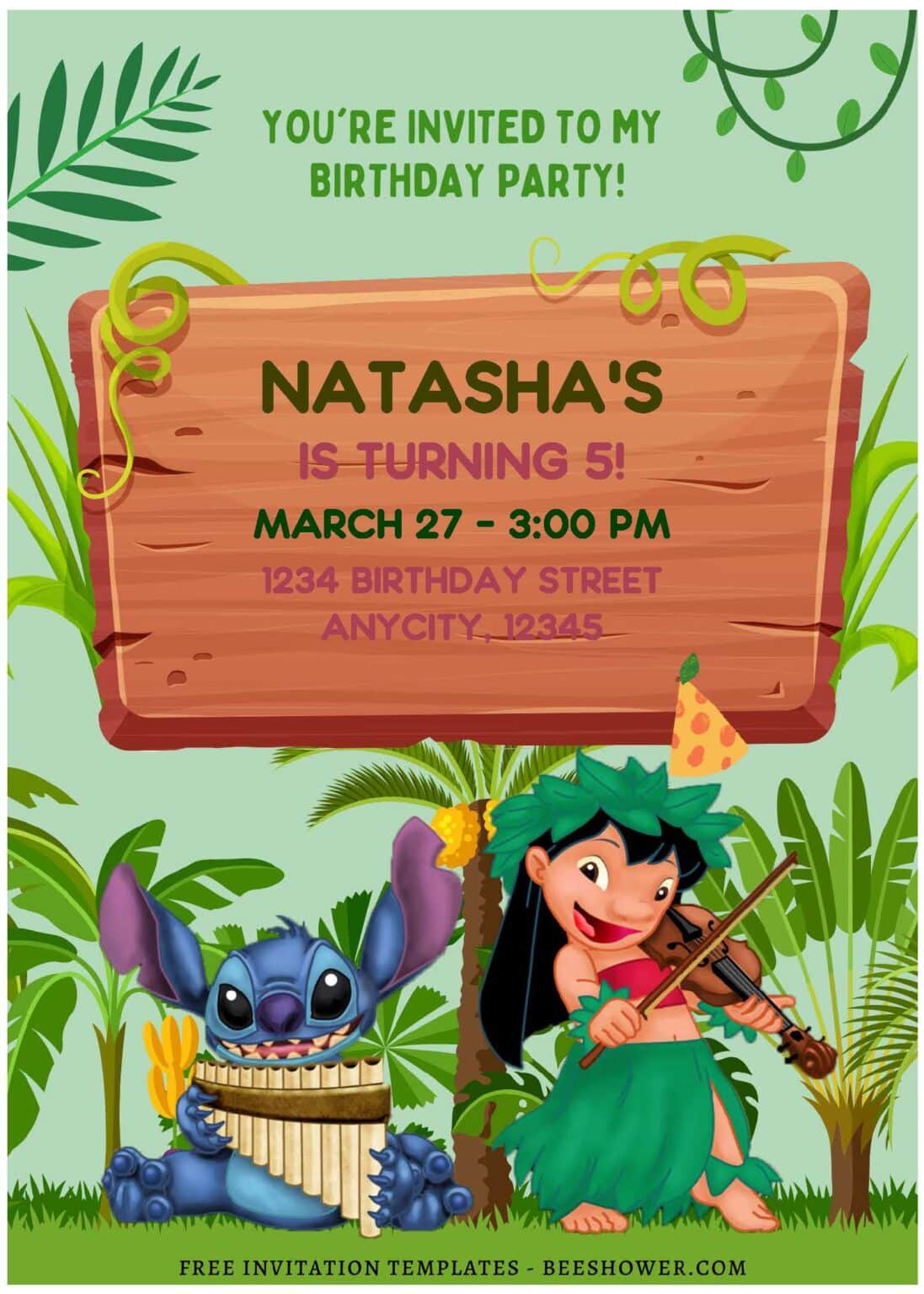 (Free Editable PDF) Jungle Bash Lilo & Stitch Baby Shower Invitation ...