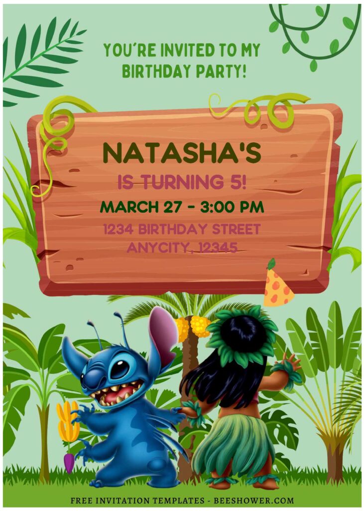(Free Editable PDF) Jungle Bash Lilo & Stitch Baby Shower Invitation Templates E