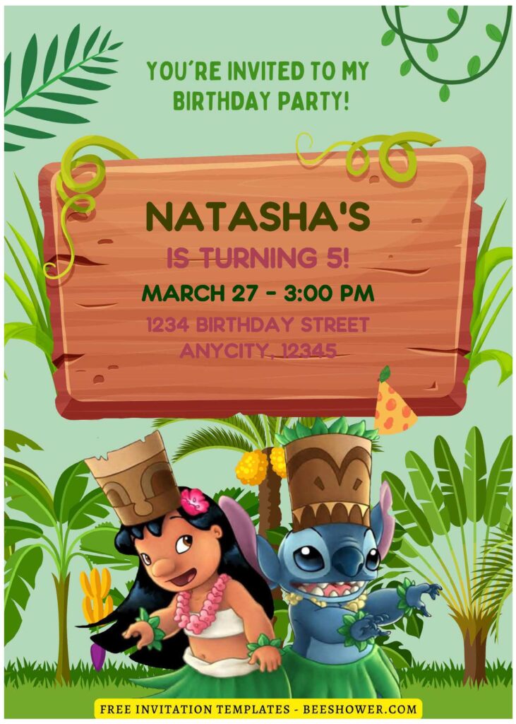 (Free Editable PDF) Jungle Bash Lilo & Stitch Baby Shower Invitation Templates F
