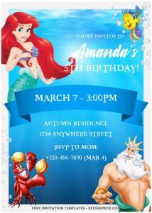 (Free Editable PDF) Little Mermaid Celebration Baby Shower Invitation Templates J