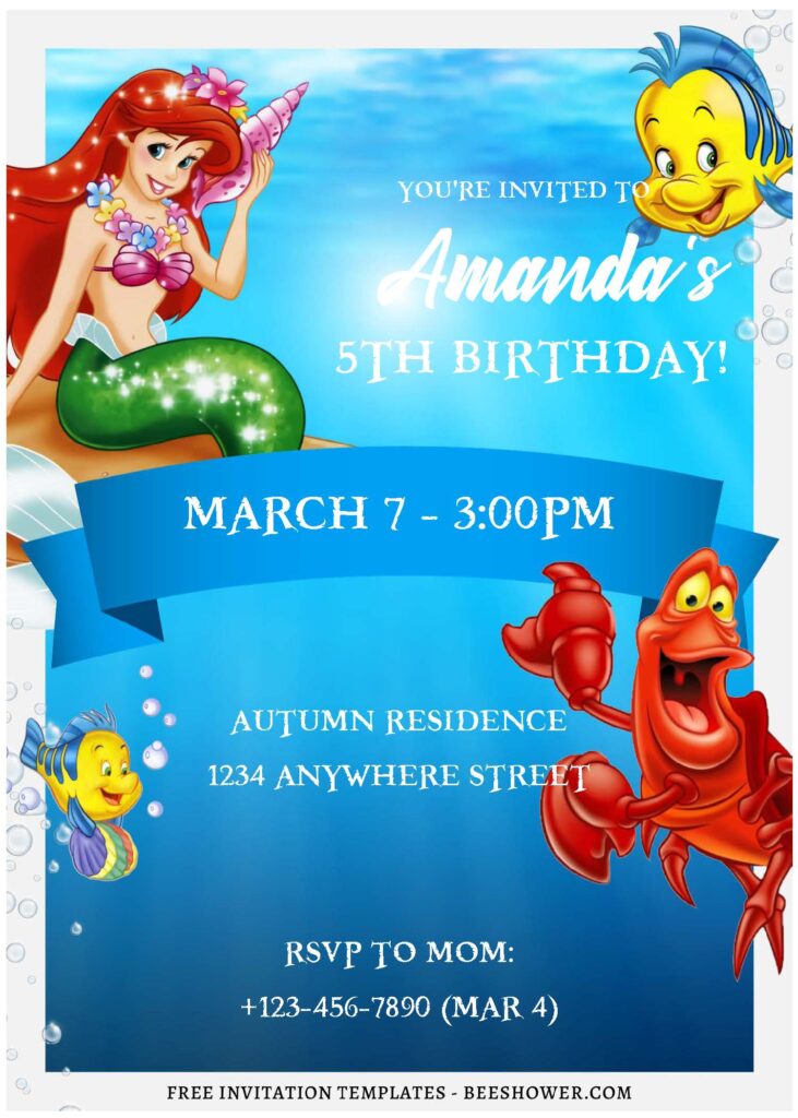 (Free Editable PDF) Little Mermaid Celebration Baby Shower Invitation Templates A