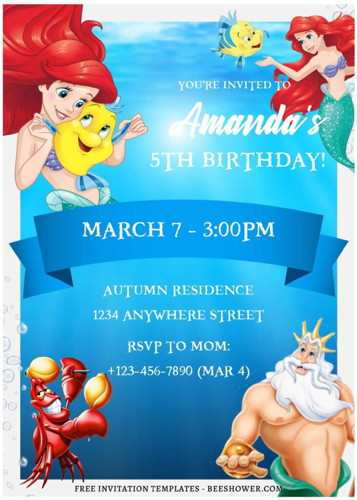 (Free Editable PDF) Little Mermaid Celebration Baby Shower Invitation Templates B