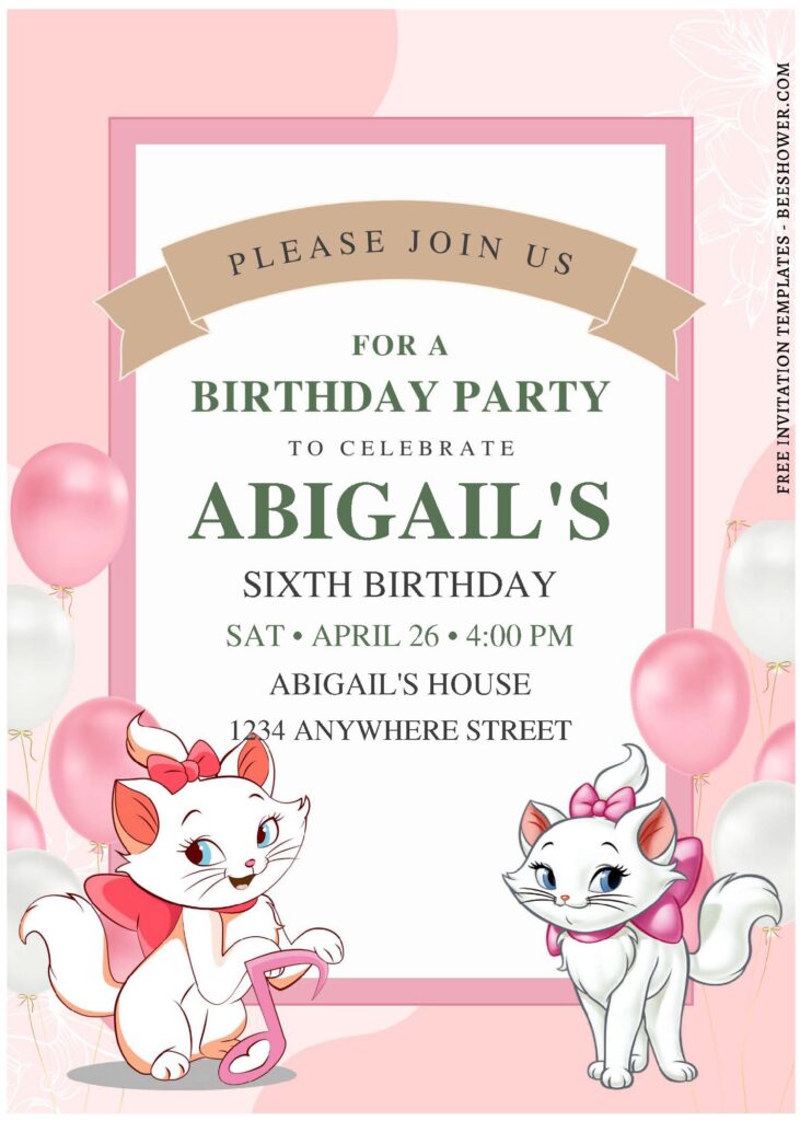 (Free Editable PDF) Adorable Marie The Aristocat Baby Shower Invitation Templates J