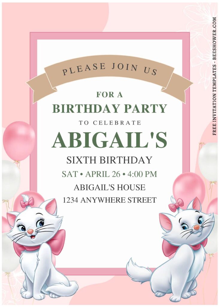 (Free Editable PDF) Adorable Marie The Aristocat Baby Shower Invitation Templates A