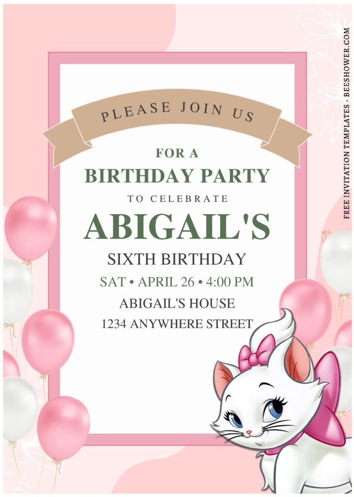 (Free Editable PDF) Adorable Marie The Aristocat Baby Shower Invitation Templates B