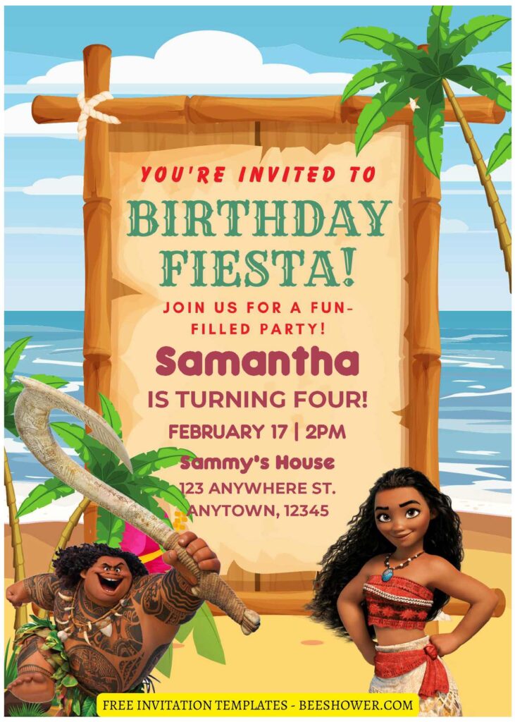 (Free Editable PDF) Moana Beach Birthday Party Invitation Templates D