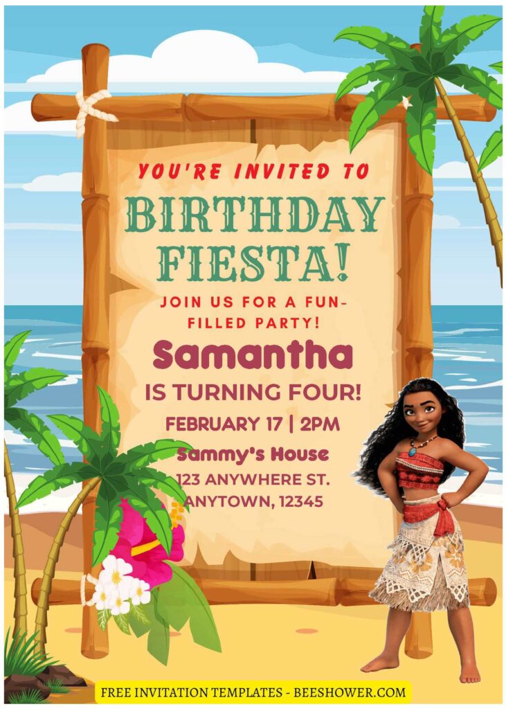 (Free Editable PDF) Moana Beach Birthday Party Invitation Templates E