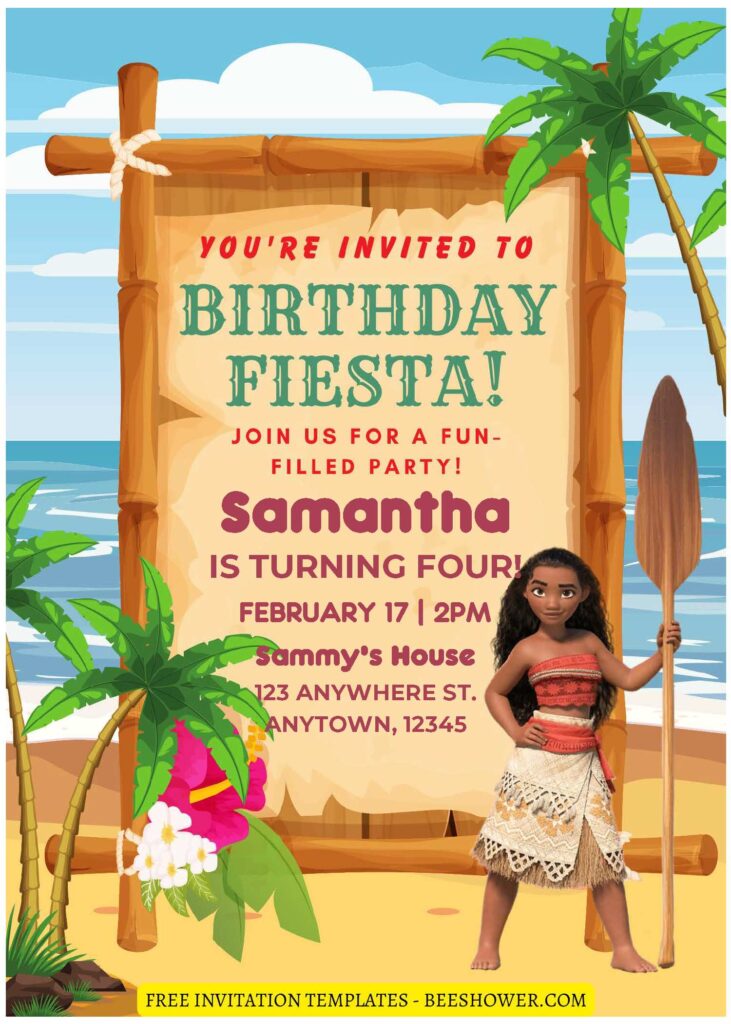 (Free Editable PDF) Moana Beach Birthday Party Invitation Templates F