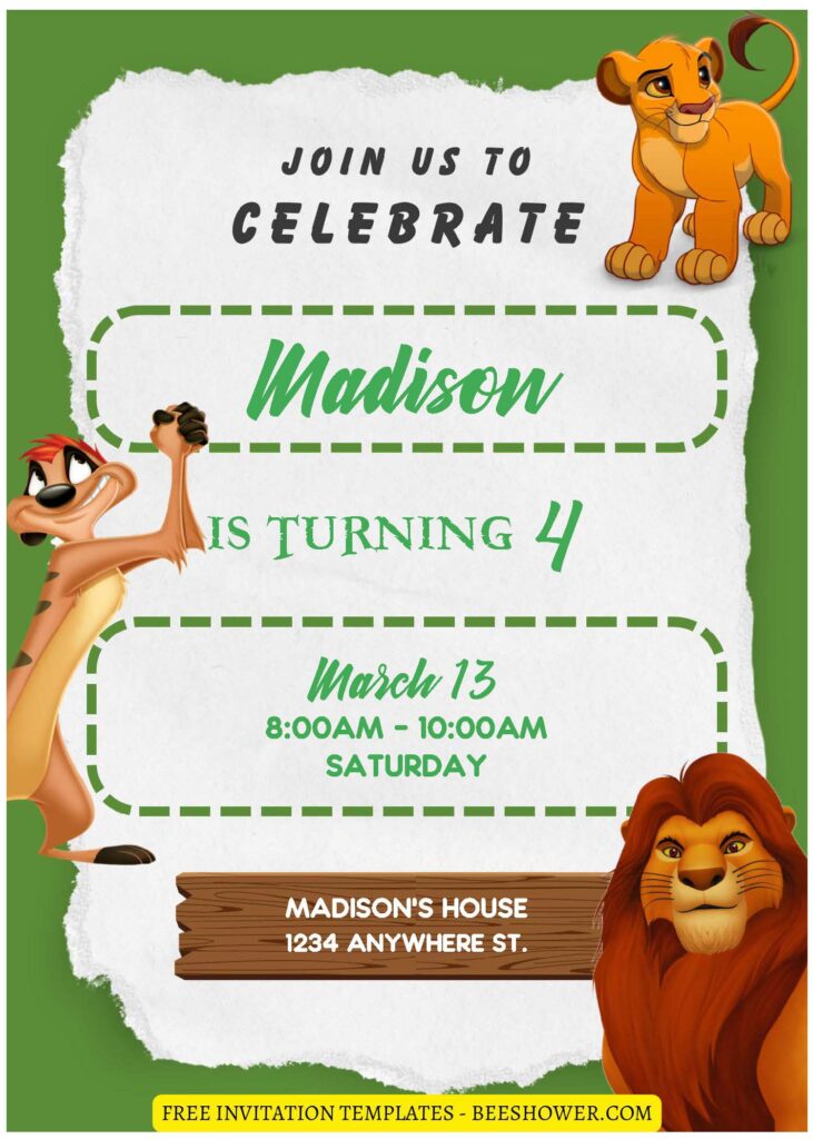 (Free Editable PDF) Lovely Lion King Baby Shower Invitation Templates D