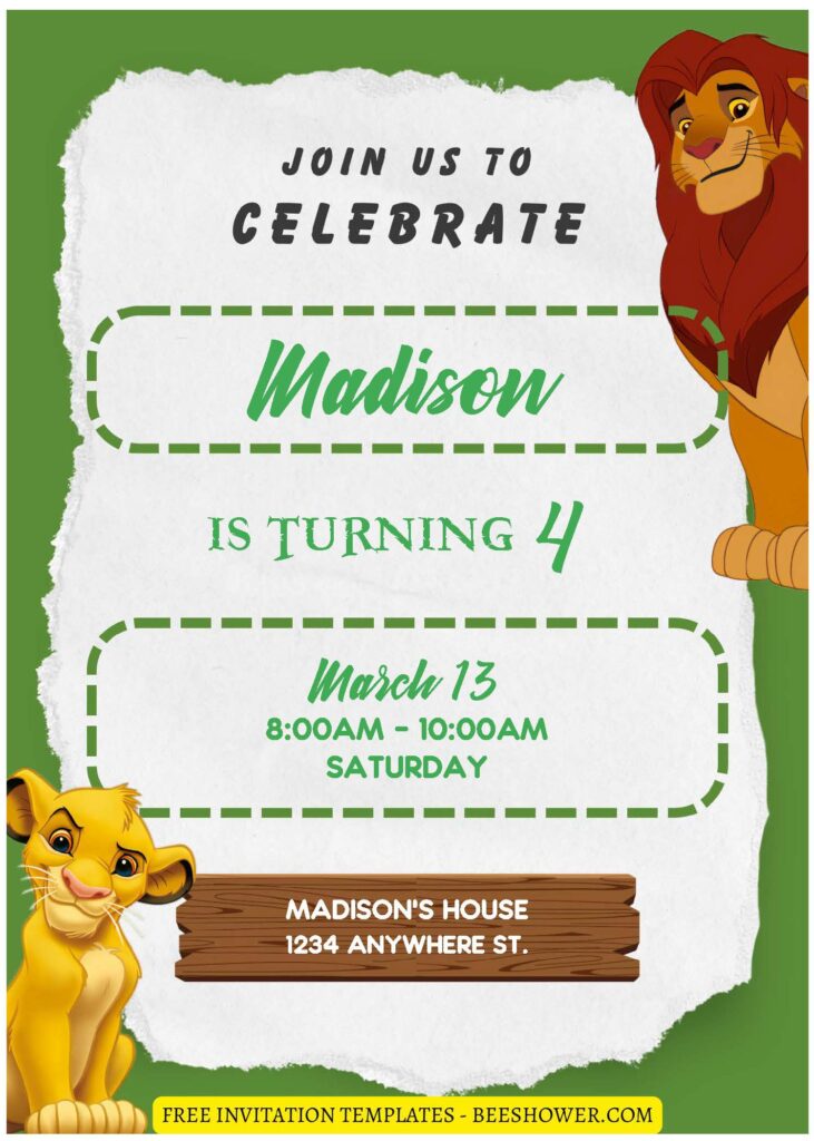 (Free Editable PDF) Lovely Lion King Baby Shower Invitation Templates F
