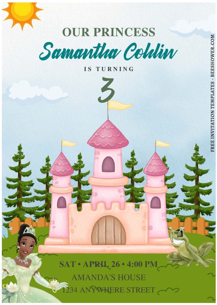(Free Editable PDF) Charming Princess Tiana Baby Shower Invitation Templates E