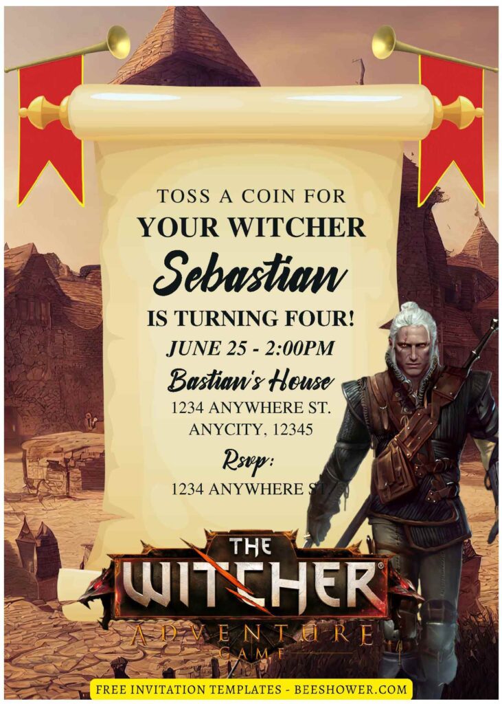 (Free Editable PDF) Magical The Witcher 3 Baby Shower Invitation Templates A